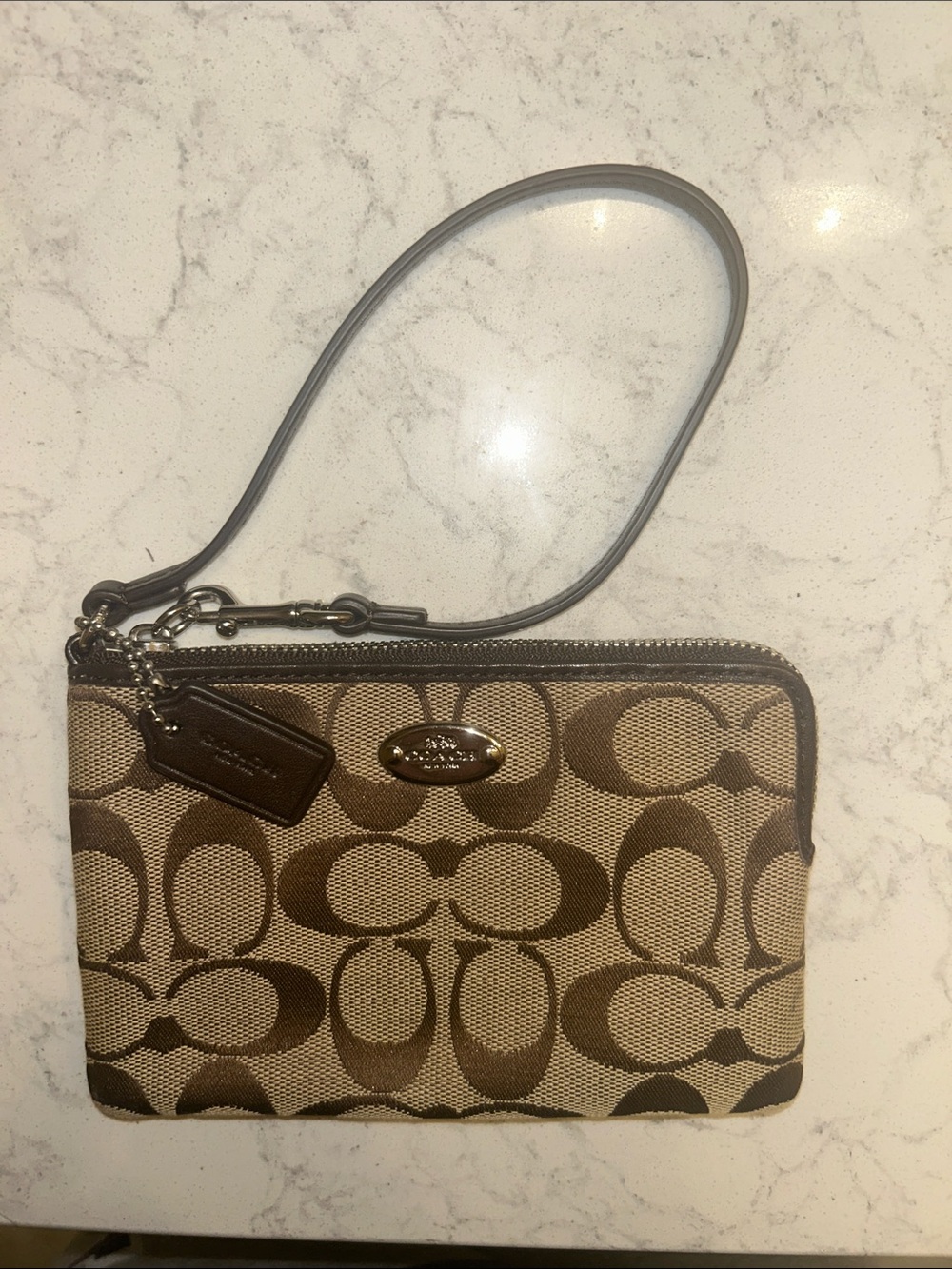 Vintage Coach Brown/Tan Signature Canvas Wristlet with Leather Strap